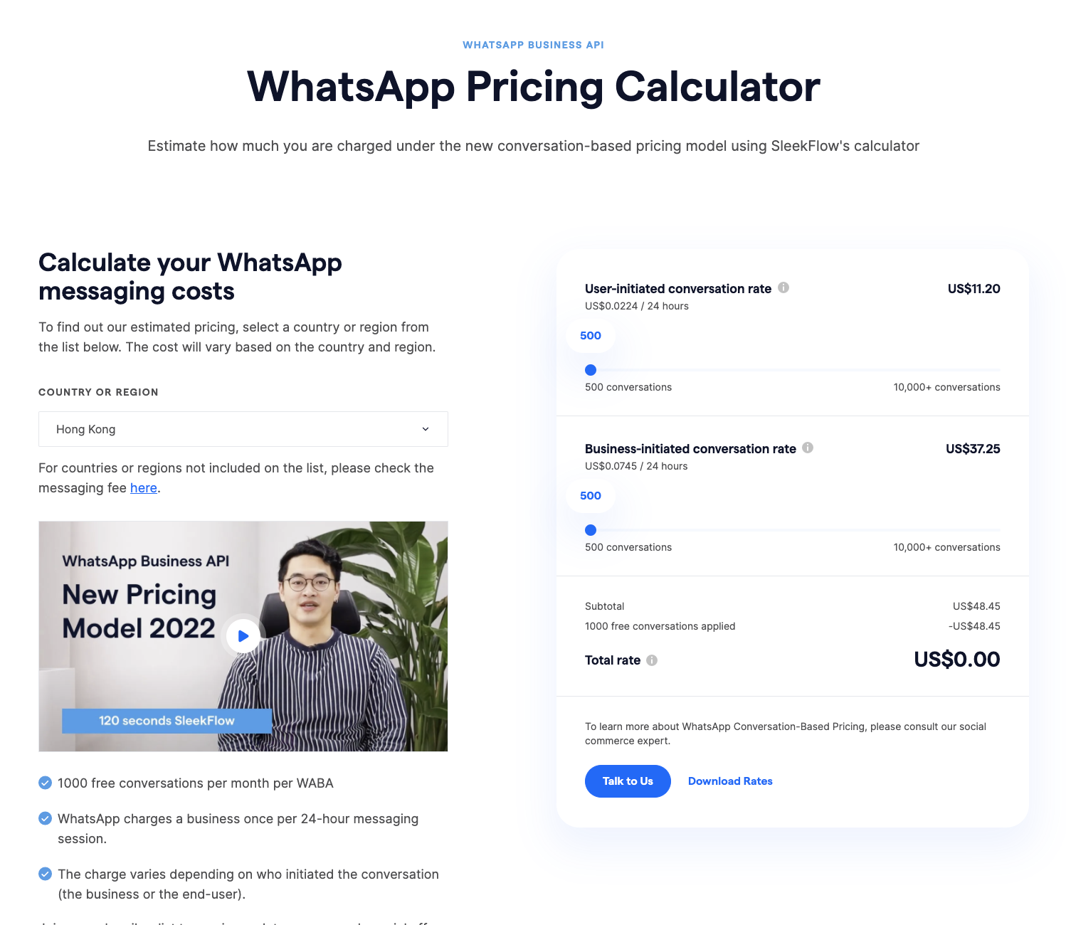 cek harga whatsapp pricing calculator di sleekflow