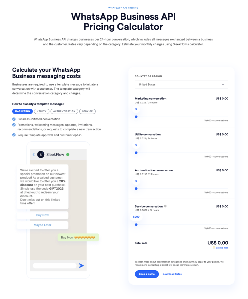WhatsApp pricing calculator for the UAE