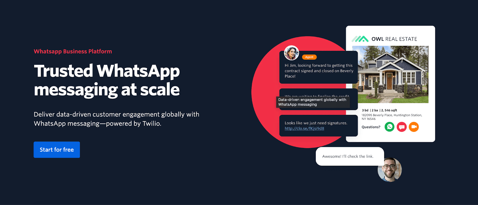 Twilio-powered WhatsApp Business Platform for scalable, data-driven customer engagement, featuring secure messaging