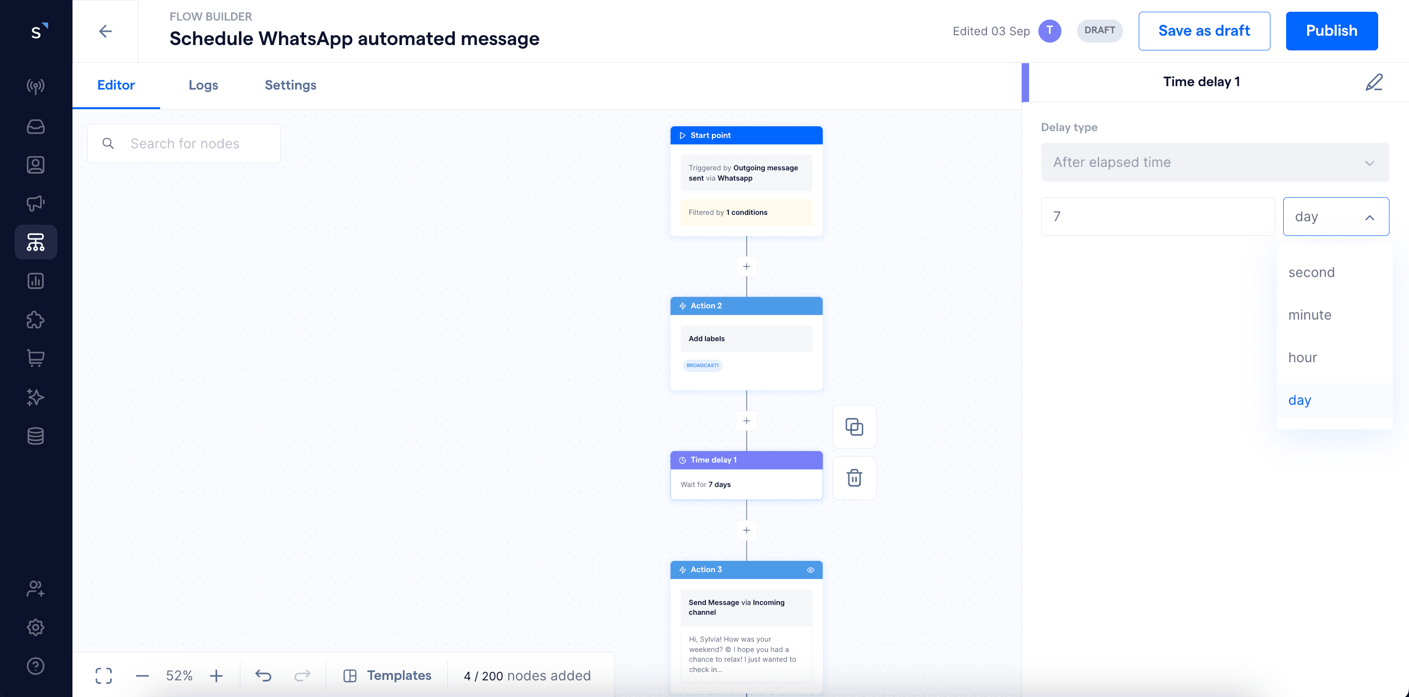 Schedule time to send a WhatsApp message