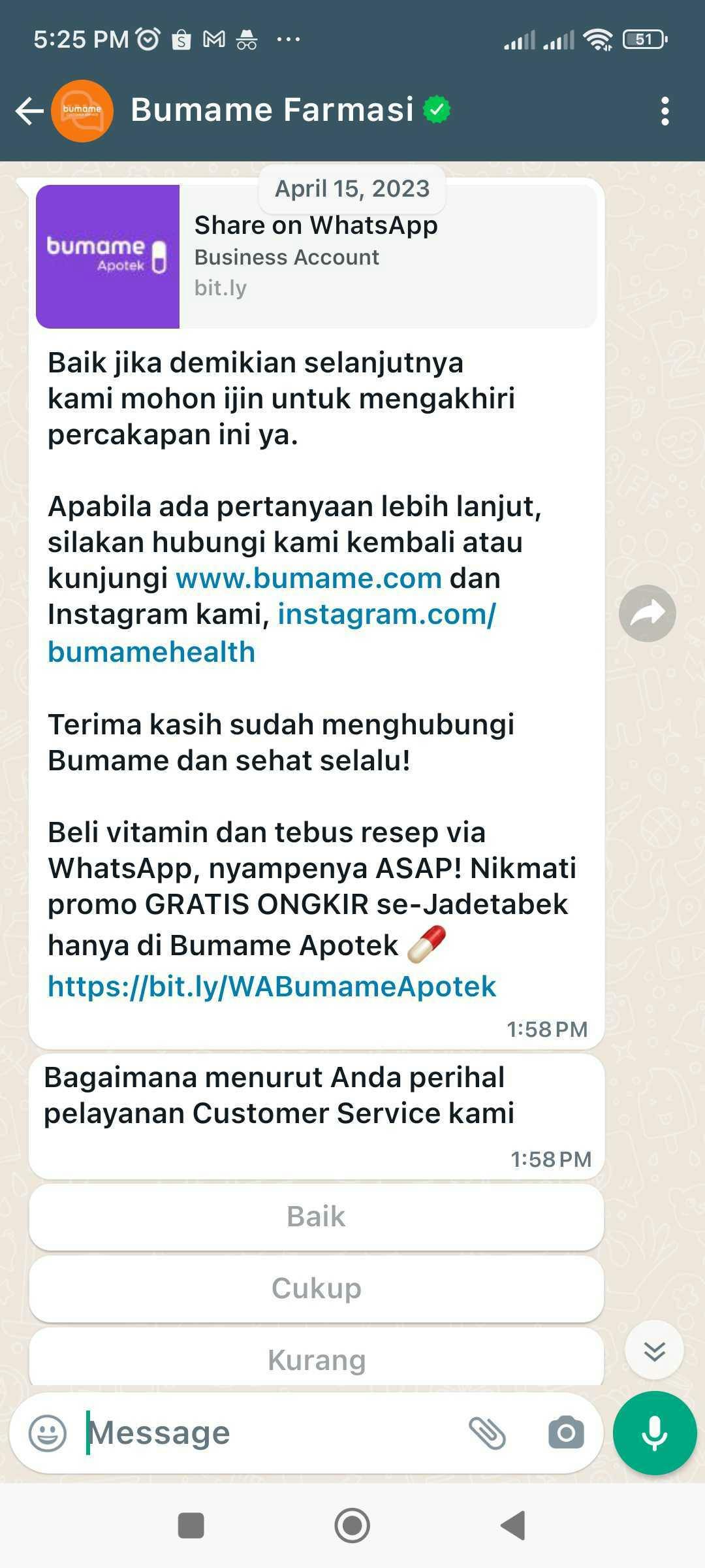 Contoh pesan otomatis WhatsApp thank you message