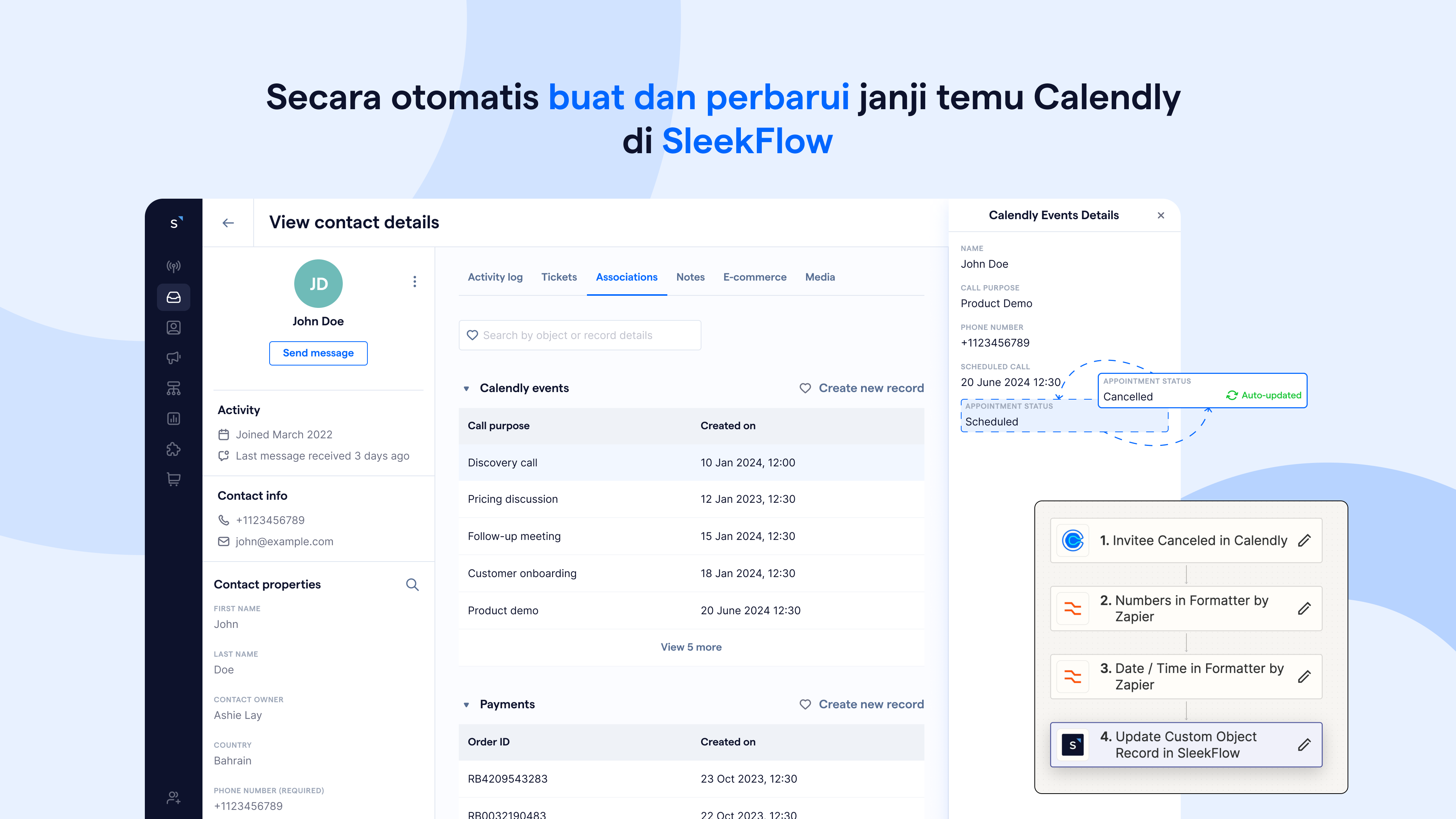 Buat dan update janji temu Calendly secara otomatis dengan SleekFlow