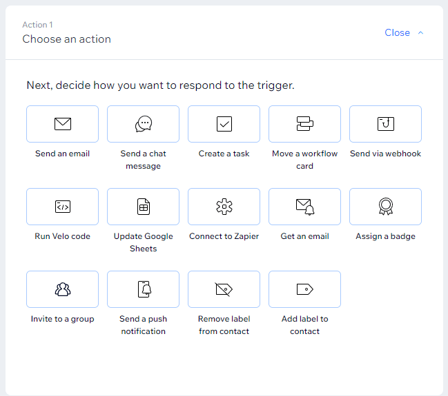 various action options for automation