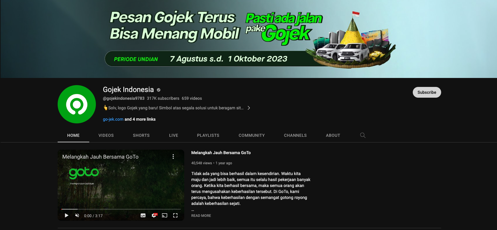 Channel YouTube Gojek