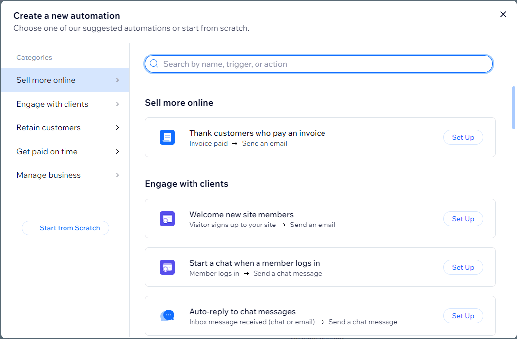 automation categories to choose from