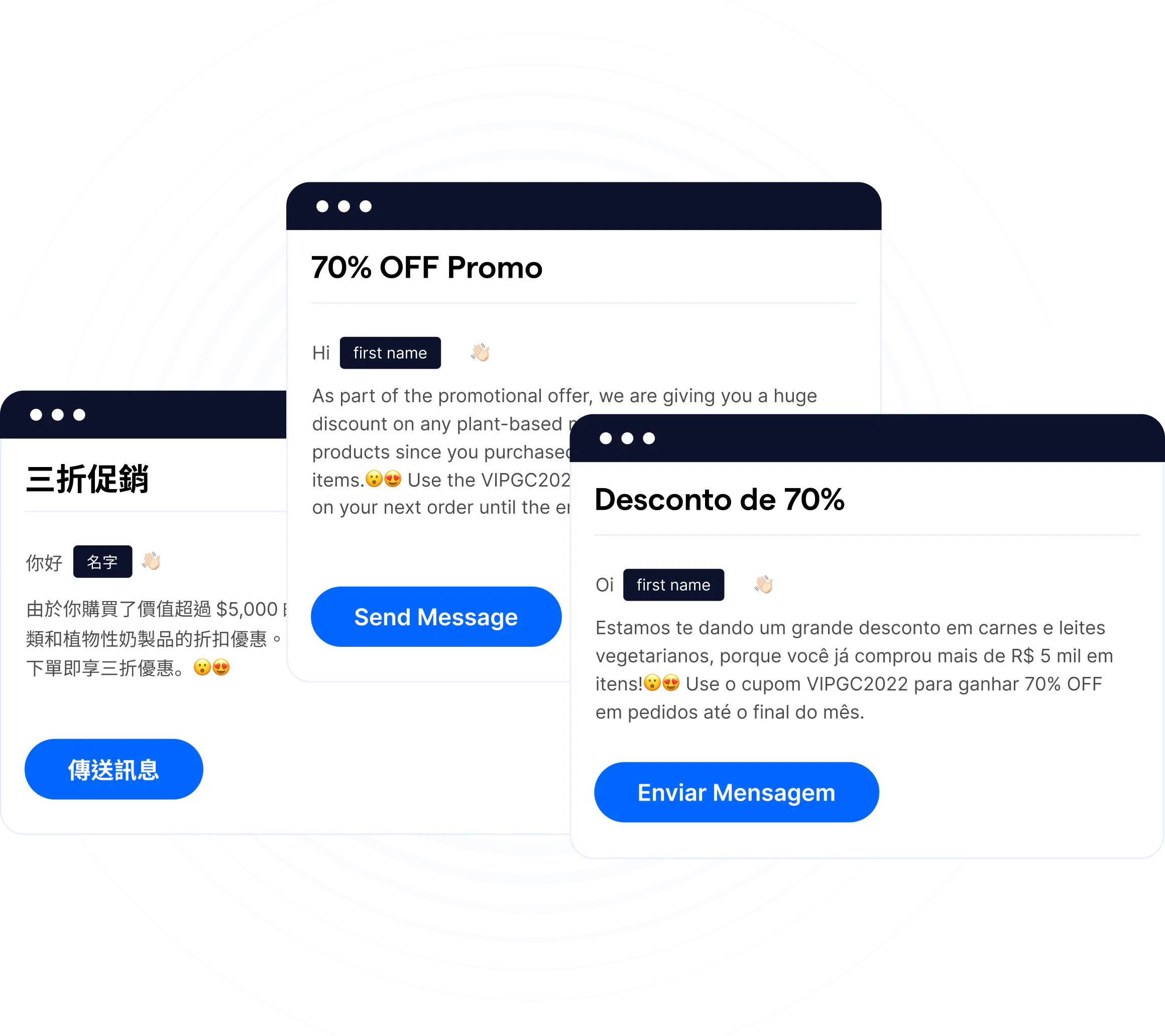 multilingual discount offers on various messaging platforms