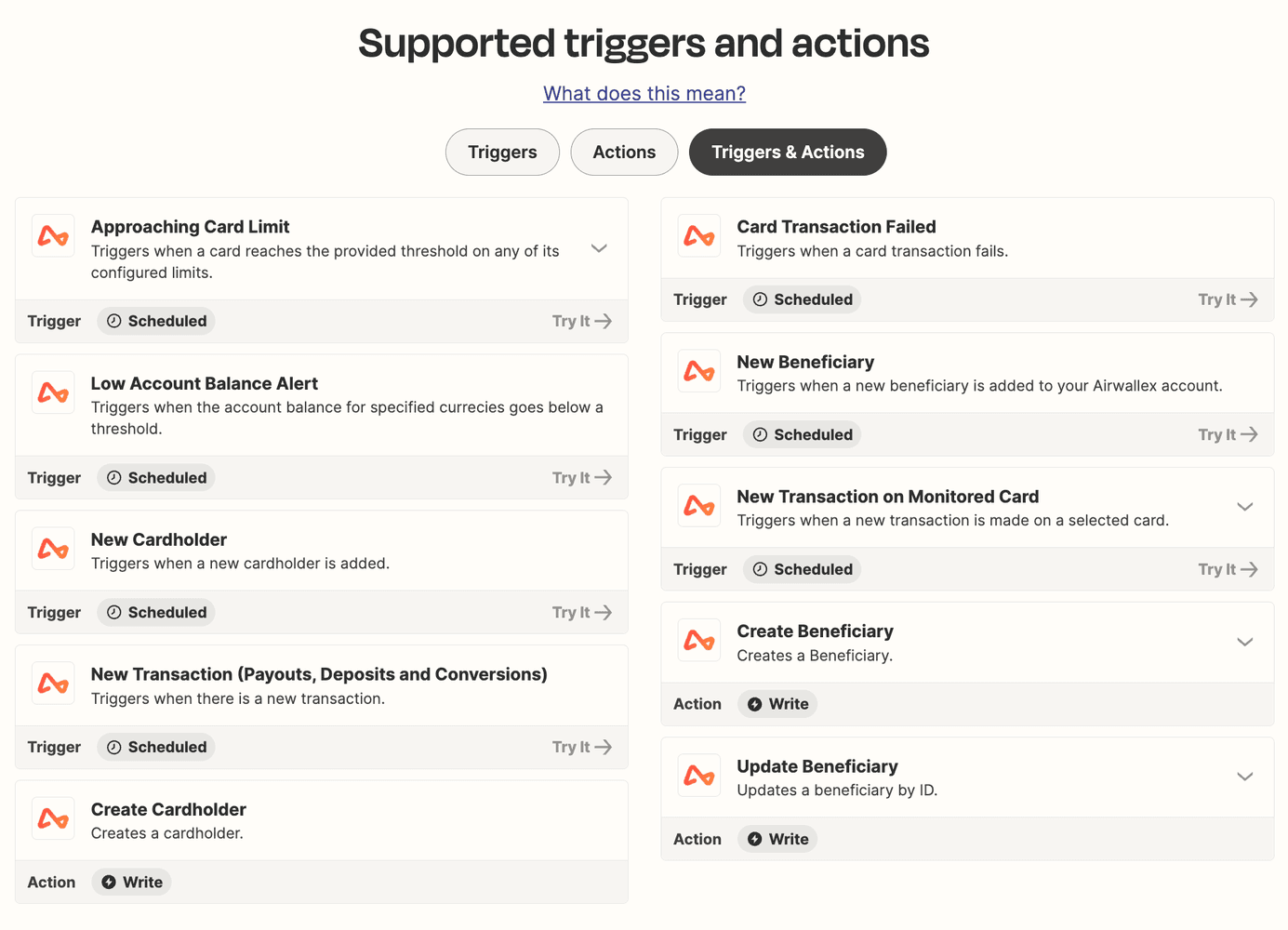 list of triggers and actions for automation setup