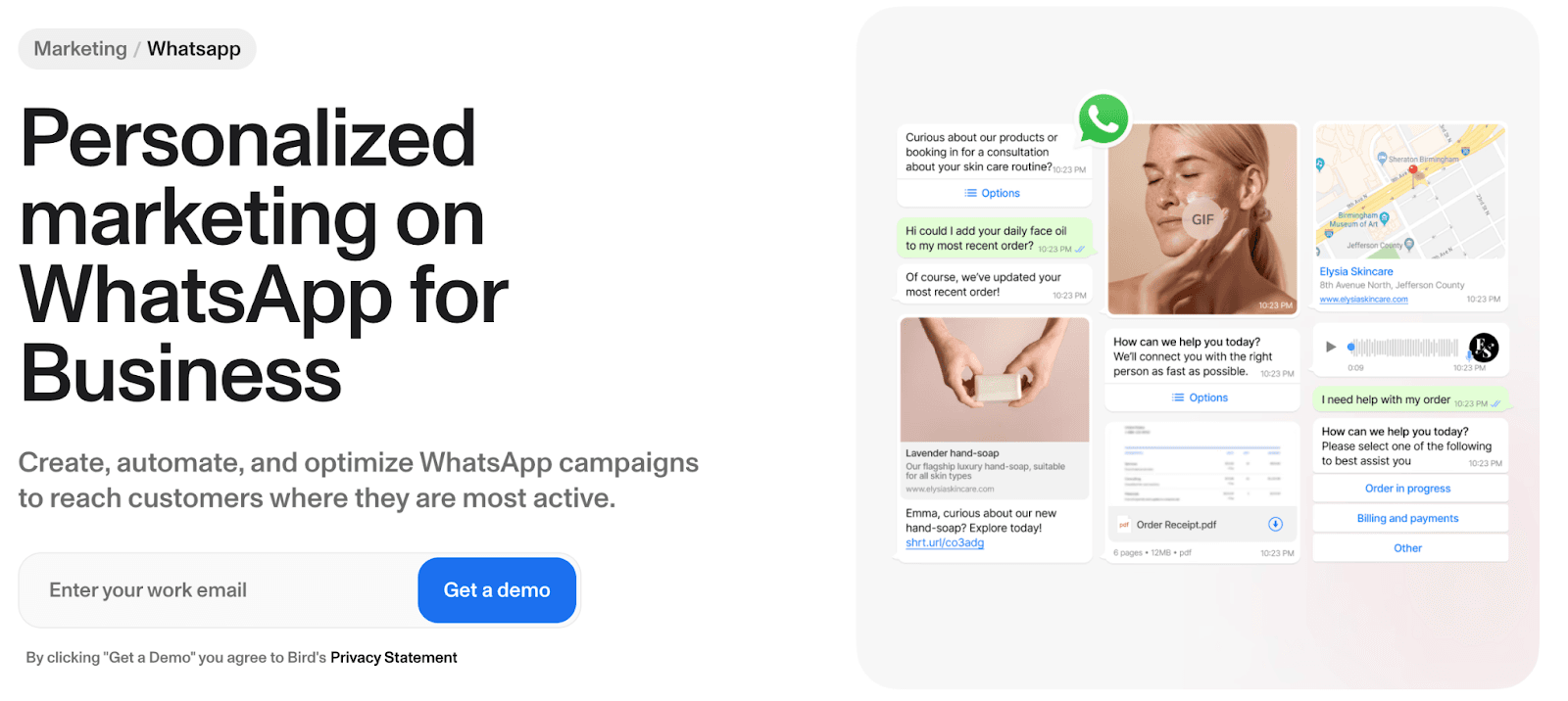 MessageBird's personalized WhatsApp marketing platform for automated, optimized customer engagement.