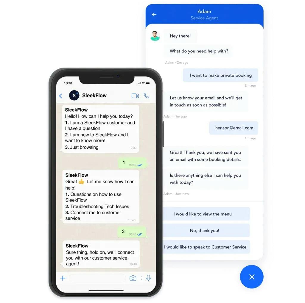 SleekFlow whatsapp live chat chatbot integration for customer experience