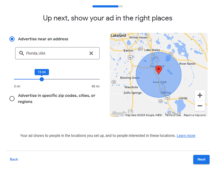 Select Google Ad location
