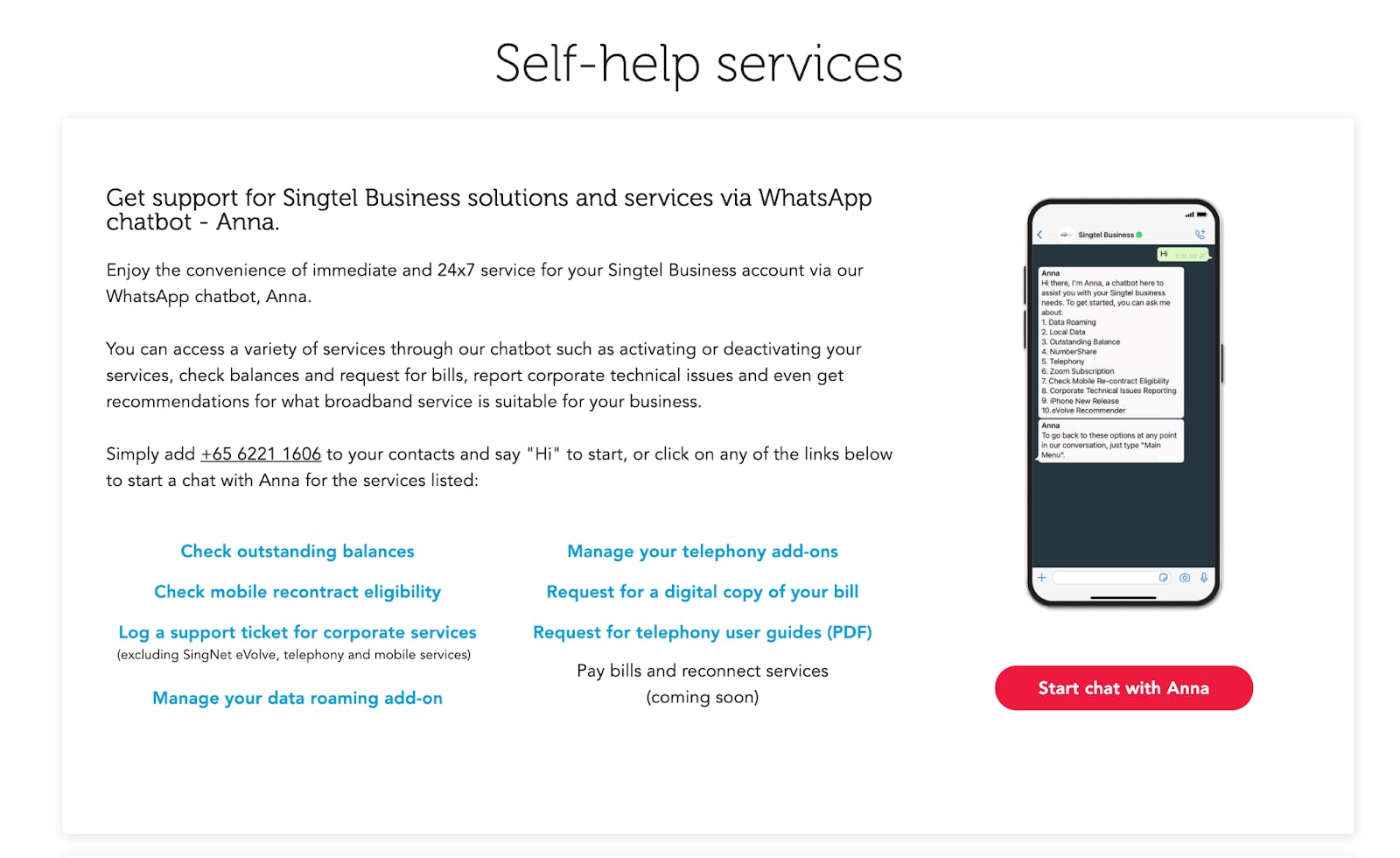 singtel self help services