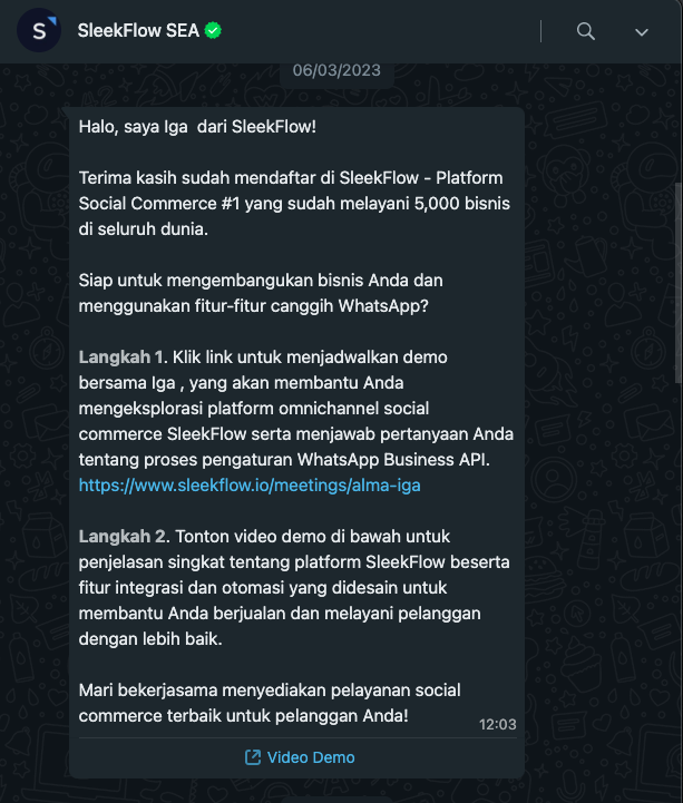 Contoh Greeting Message WhatsApp Automation