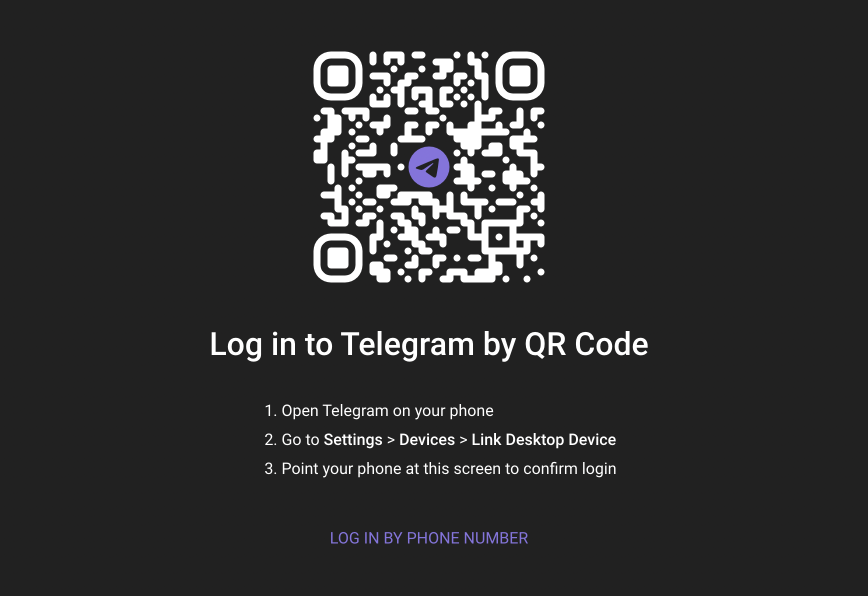 Log in to Telegram on the desktop