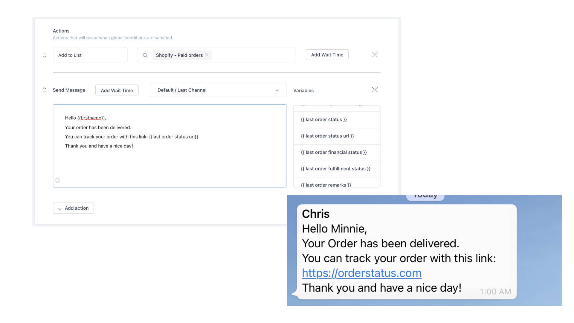Send Shopify Order Update automation