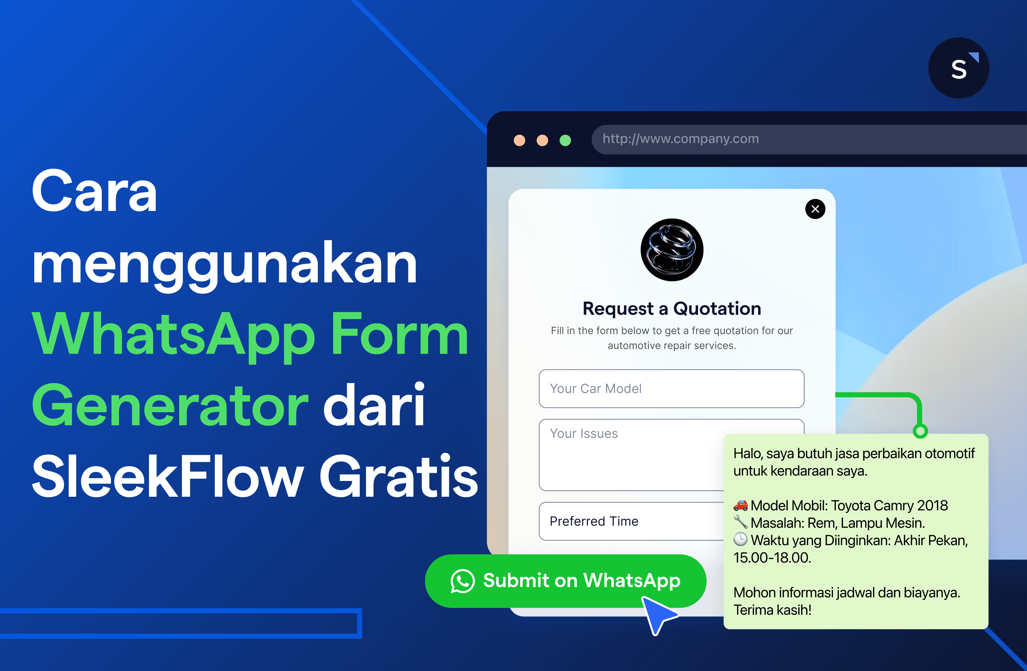 Cover Blog Cara menggunakan whatsapp form generator gratis dari sleekflow
