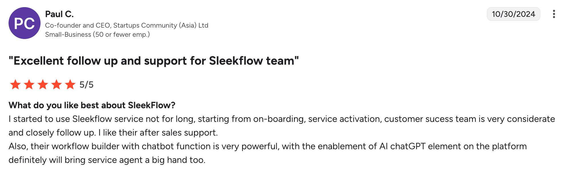 Review tentang sleekflow dari customer setia