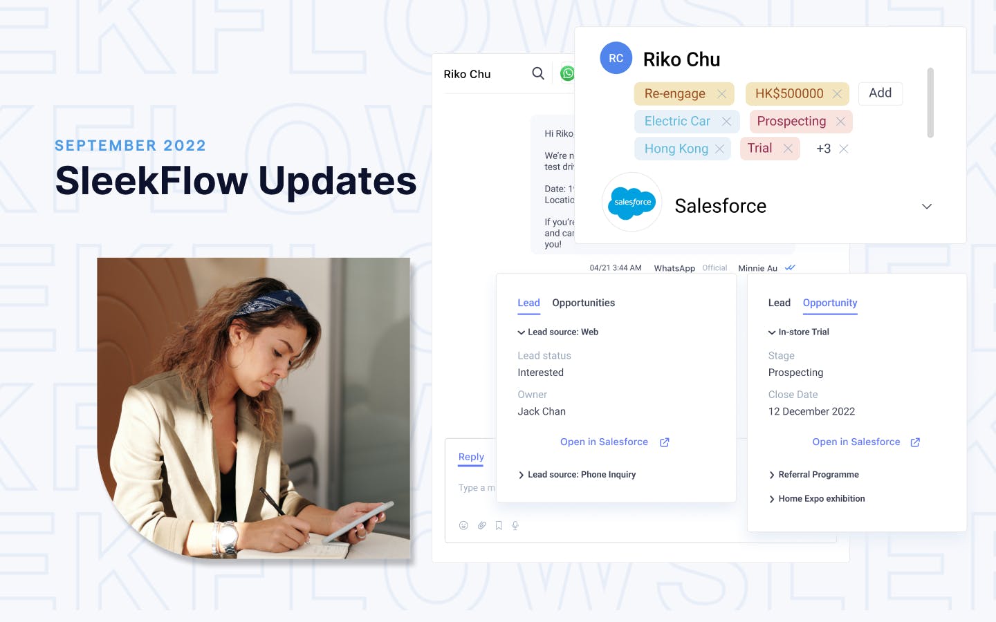 Nouveautés de SleekFlow : synchronisation des contacts, prospects et opportunités Salesforce pour plus de performance et de productivité