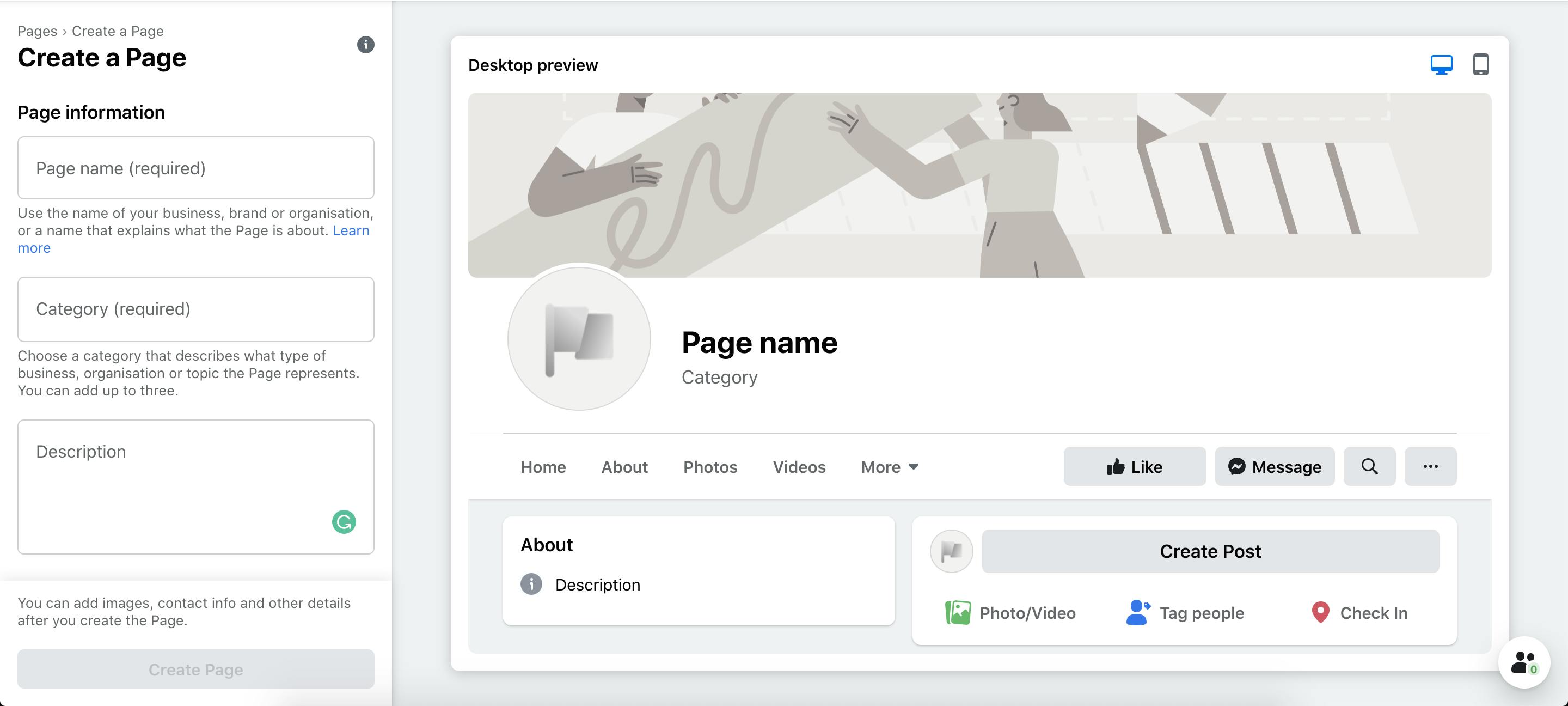 Create a Facebook page