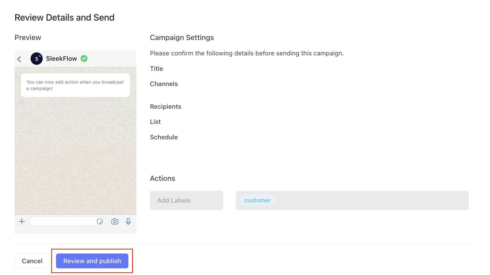 Send broadcast messages through social channels on SleekFlow