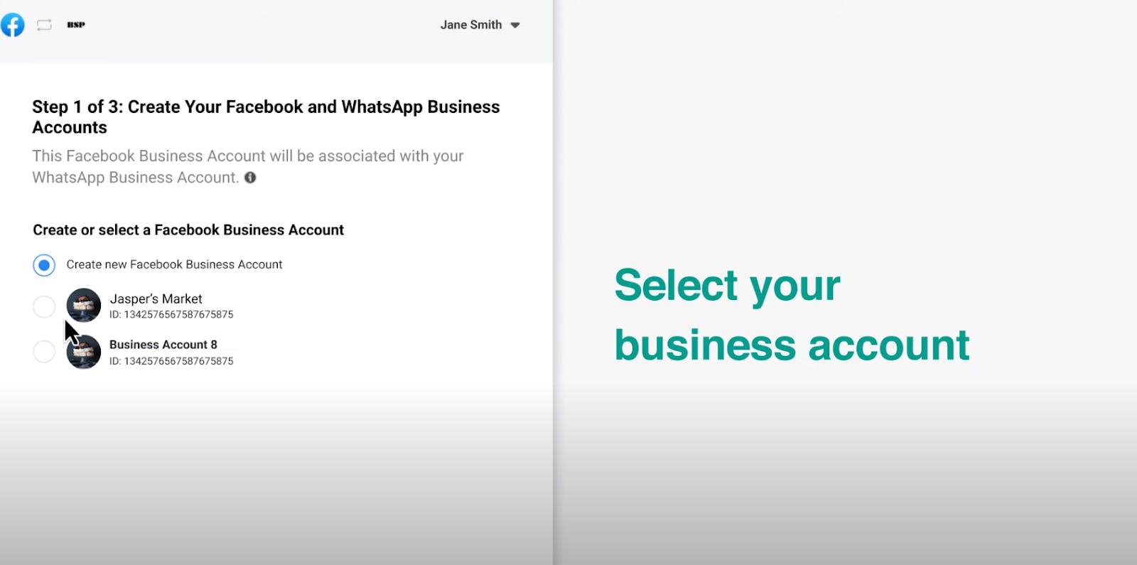 select your business account
