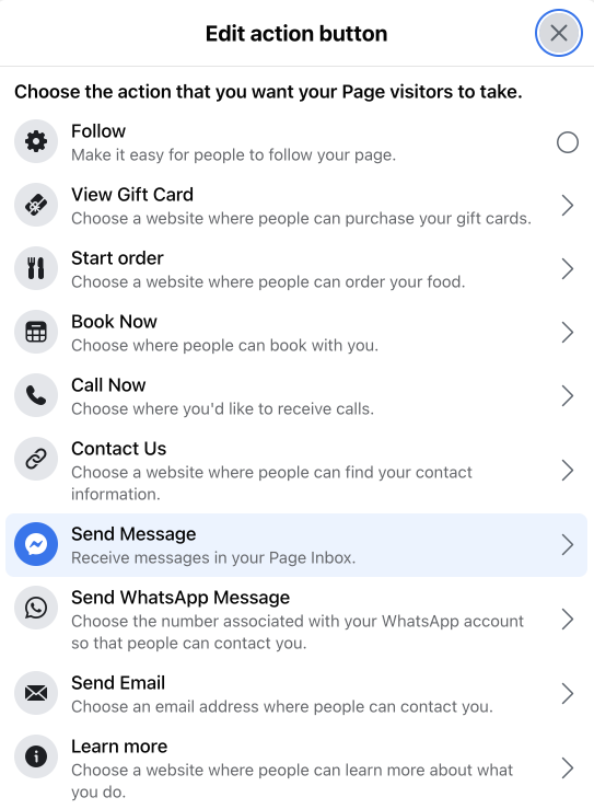 Add a Messenger CTA button on your Facebook Page