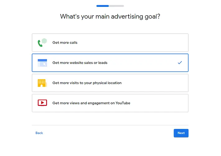 Set up Google Ad campaign goal