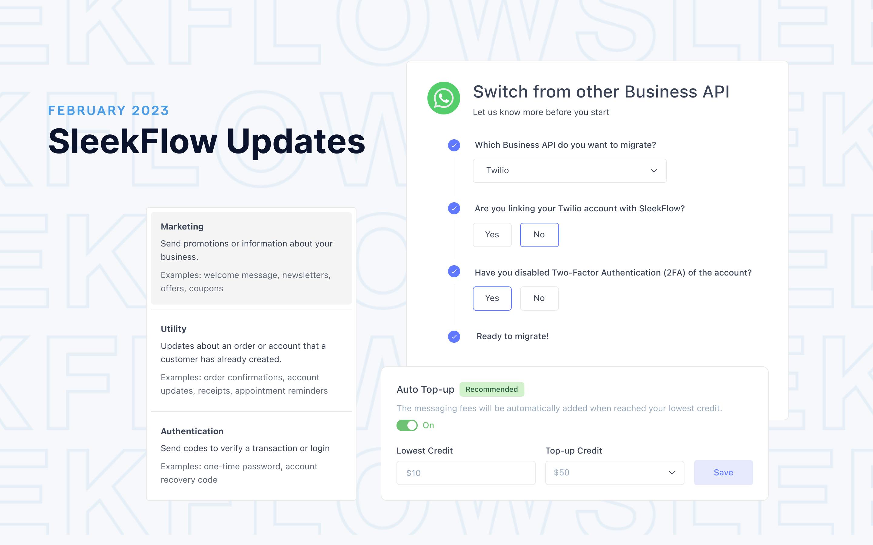 3個 SleekFlow 新增 WhatsApp Cloud API 功能：遷移帳號、選擇範本訊息、自動增值