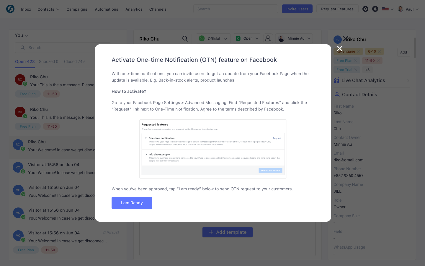 Ajukan izin untuk OTN di laman bisnis Facebook