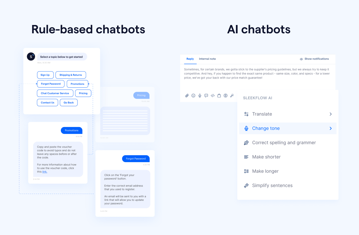 Rule-based chatbots vs AI chatbots