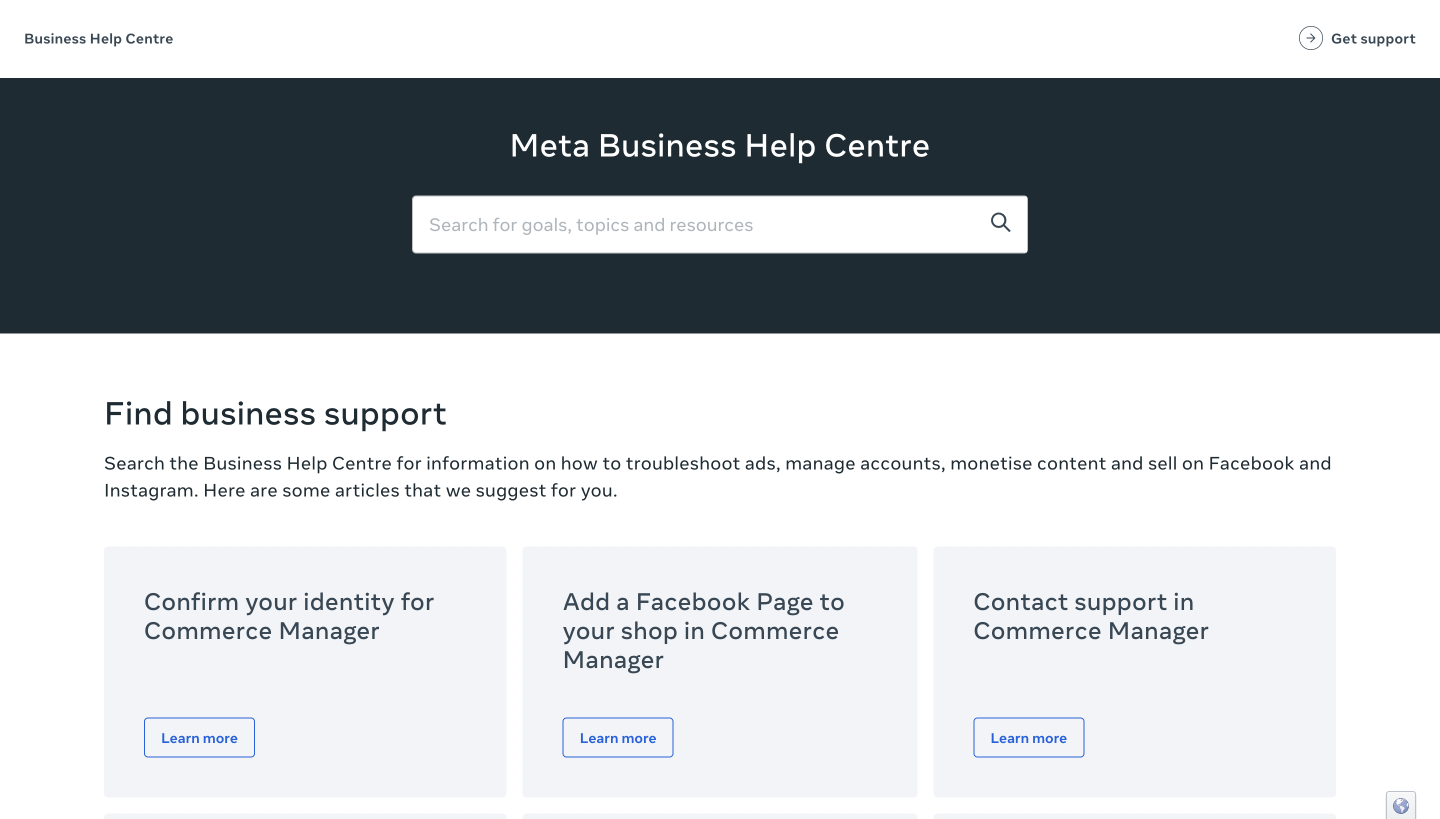 Meta Business Hilfe-Center für Facebook-Support