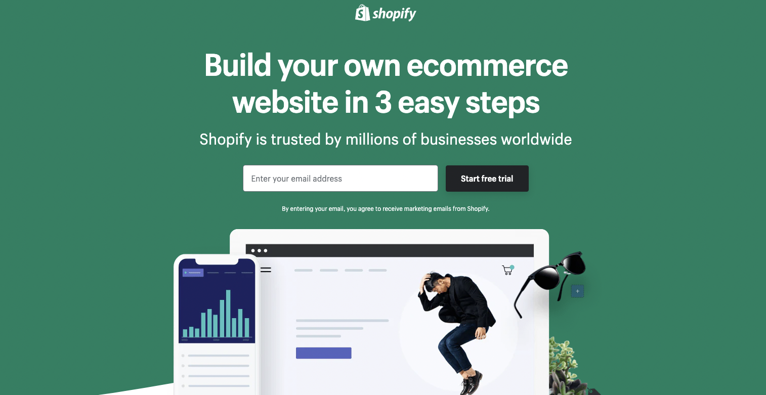 Shopify homepage for ecommerce businesses