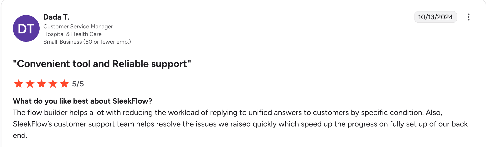 Review user SleekFlow tentang tim support