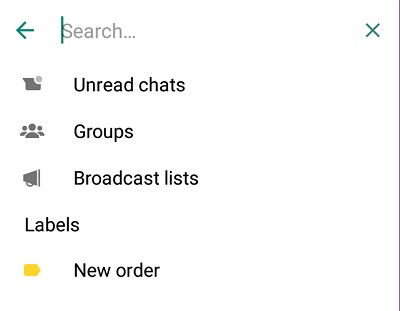 Filtros de búsqueda en WhatsApp Business