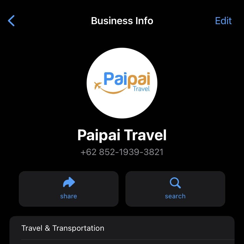 Paipai Travel WhatsApp Business