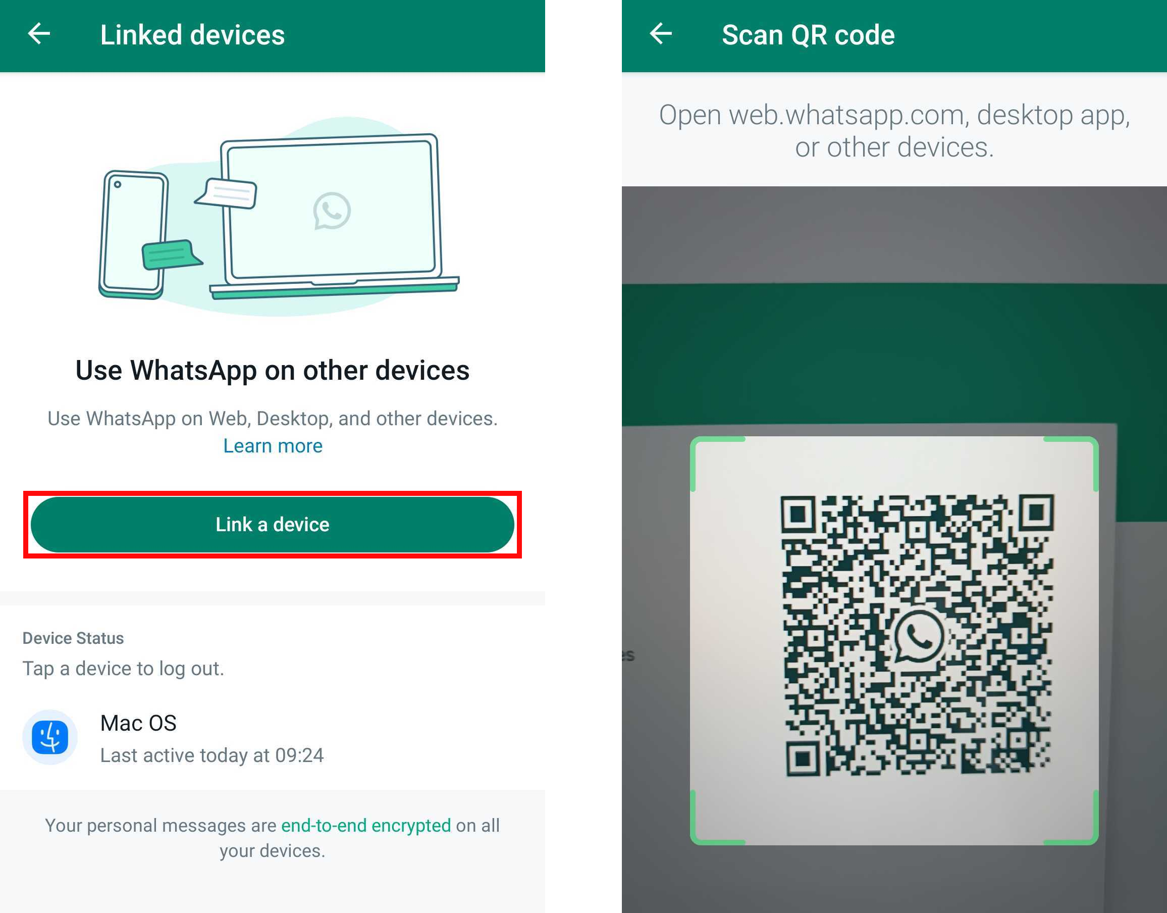 Log in to WhatsApp Web with linked devices settings