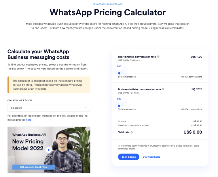WhatsApp Pricing Calculator for Singapore