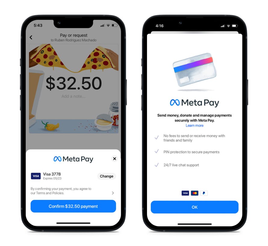 Using Meta Pay or Facebook Pay with Visa card