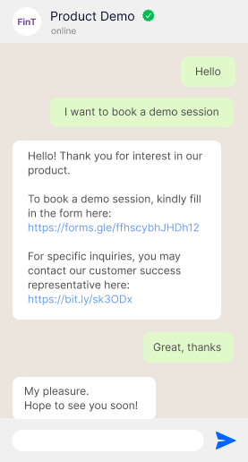 Fintech product demo booking on WhatsApp Official