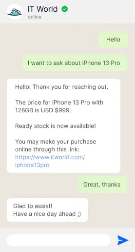Consulta sobre el Iphone 13 Pro en WhatsApp Official