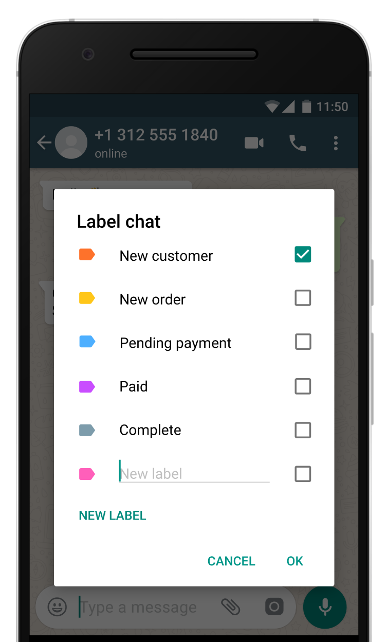WhatsApp chat labels for broadcast lists