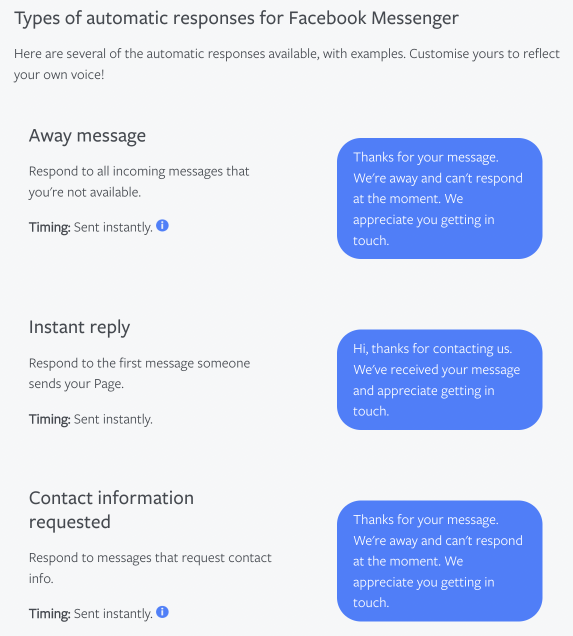 Types of Facebook Messenger Auto Reply