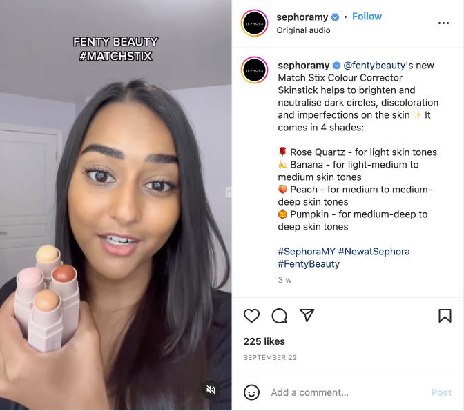 Instagram marketing by Sephora Malaysia