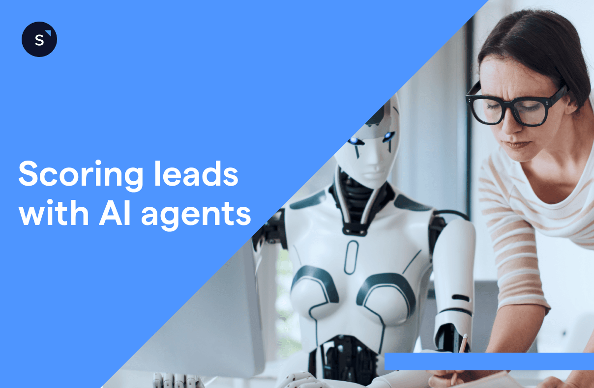 ai agent lead scoring blog cover with a woman and a robot