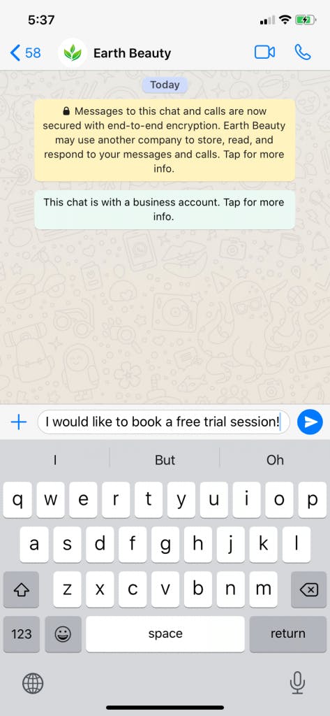 Customer's WhatsApp message