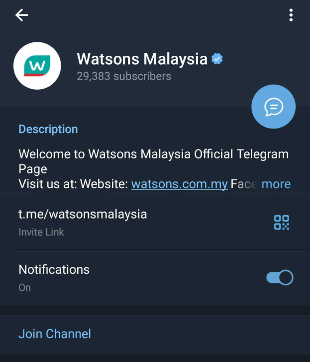 Watson's Malaysia nutzt ein Telegram Business Konto für Marketing