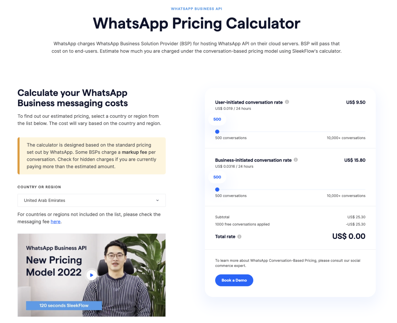 WhatsApp pricing calculator for the UAE