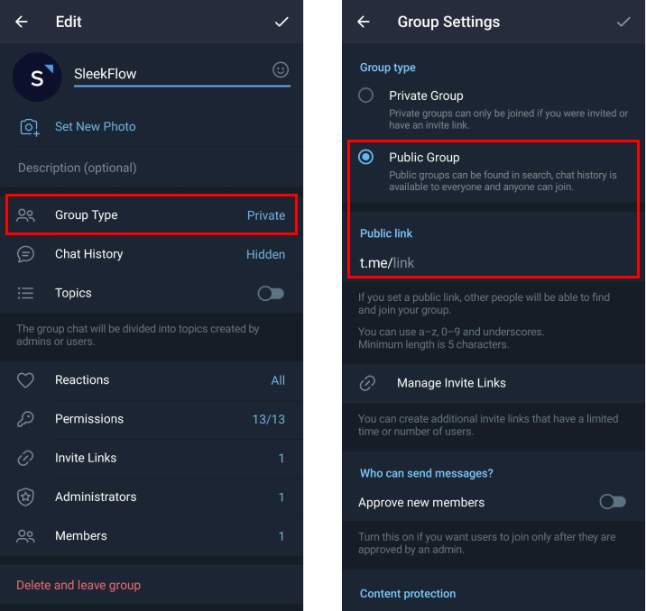 How to generate a Telegram Group Link or Telegram Channel Link