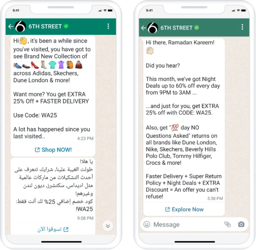 Example messages for marketing on WhatsApp UAE