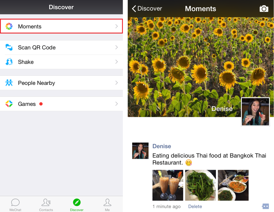 WeChat Moments on the app