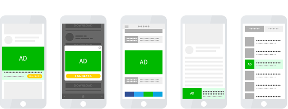 LINE Ads in different positions and styles